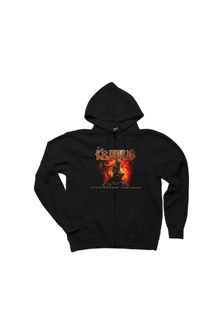 Kreator Civilization Collapse Siyah Fermuarlı Kapşonlu Sweatshirt Siyah