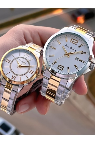 Pierre Cardin Bay Ve Bayan Çiftlere Özel Çelik Kordon Çift Kol Saati 30 Mt Su Gecirmez Cf.pr8046.m3 Gümüş - Sarı