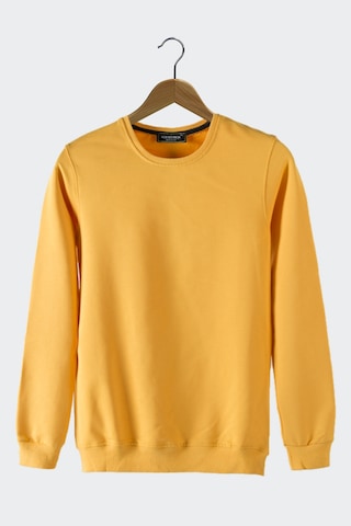 Erkek Hardal Bisiklet Yaka Basic Düz Sweatshirt HARDAL