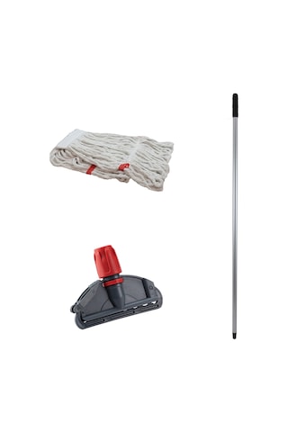 Sska Cod-Ex Dar Yedek Islak Mop Takımı Islak Mop Beyaz 10'lu 450 G 17 CM + Metal Sap + Mop Tutucu