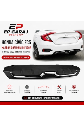 Honda Civic Fc5 2016-2021 Karbon Görünüm Arka Tampon Difüzörü