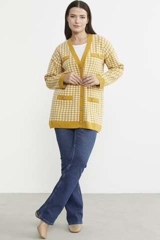 Kazayağı Motif Oversize Triko Ceket - Güneş 001