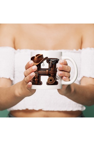 H Harfi Kovboy Temalı Bardak 330 Ml İsim / Harf Kişiye Özel Hediye - Vahşi Batı Konsept Beyaz