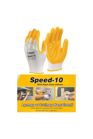 Sgs7710 Speed10 İş Eldiveni Nitril Kaplama Örme Sarı İş Güvenliği Eldiveni 10 Çift