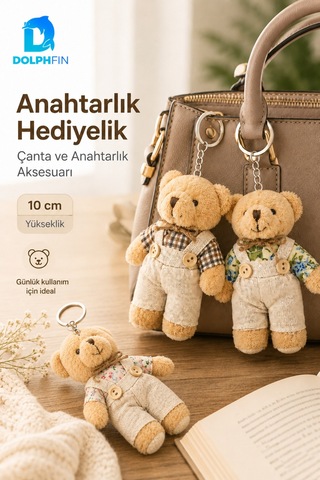 Tulumlu Peluş Ayıcık Anahtarlık 10 Cm Çanta Süsü Hediyelik Karışık Desen Gönderim