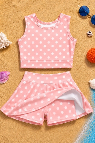 Esila Kids Kız Çocuk Puantiyeli Etekli Mayo Takımı Somon
