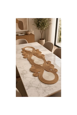 Jüt Hasır Halat Örgü Masa Örtüsü Runner - 40x120 Cm Boho Dekore Masa Örtüsü Kahve-krem