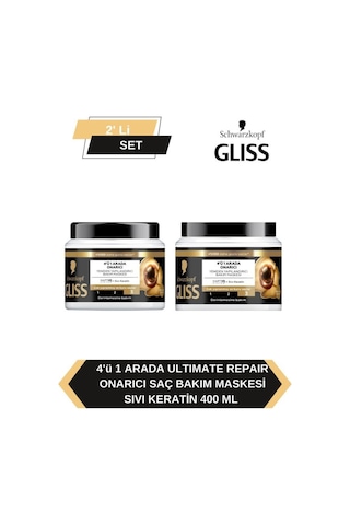 Gliss 4'ü 1 Arada Onarıcı & Yeniden Yapılandırıcı Saç Bakım Maskesi Ultimate Repair 2 x 400 ML