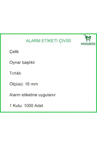 Alarm Etiketi Çivisi Metal Başlı 1000 Adet