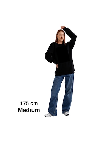 Pxm Oversize 3 Iplik Şardonlu Sweatshirt Düz Kadın Siyah Siyah