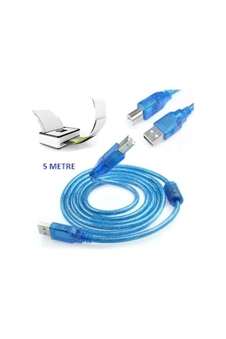 5 Metre Usb Yazıcı Printer Kablosu Mavi Şeffaf Kaliteli