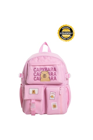 Capybara Orijinal Lisanslı Okul Çantası Sevimli Tasarım, Su Pembe