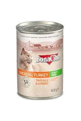 BonaCibo Jöleli Tavuklu ve Hindi Etli Konserve Yetişkin Kedi Maması 6 x 400 G