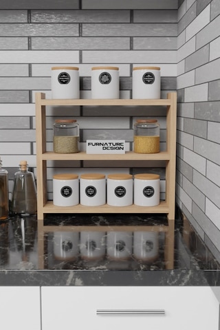 3 Raflı Tezgah Üstü Çok Amaçlı Baharatlık 40x10 Cm Atlantik Çam