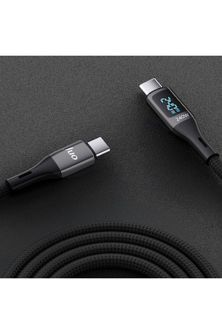 Juo 240W Dijital Led Ekranlı E-mark Çipli Pd 3.1 Usb Type-c To Type-c Hızlı Şarj ve Data Kablosu 1 Metre