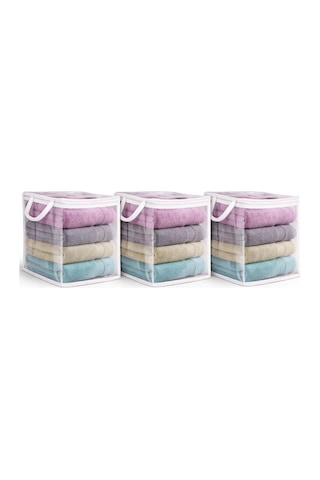 3 Adet Mini Şeffaf Hurç Havlu Giysi Iç Çamaşırı Düzenleyici Saklama Çantası 25x25cm 0