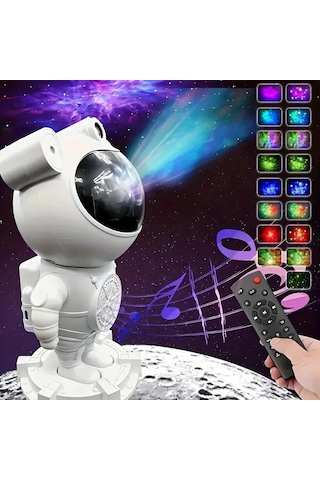 Astronot Gece Lambası Projektör Bluetooth Hoparlör Uzaktan Kumandalı Beyaz