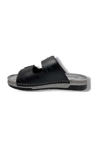 Enova M253-0202-26 Deri Anatomik Soft Çift Bant Erkek Terlik Siyah