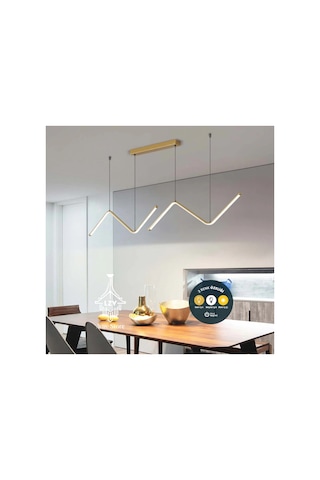 Modern Gold Dalgalı Wave Led Sarkıt Avize 3 Renkli - 90cm Masa Üstü Aydınlatma & Kumandalı Altın