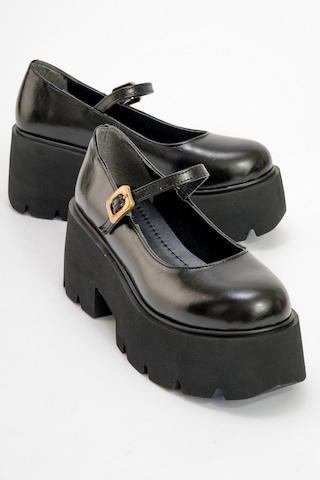 Luvishoes Luvi Shoes Linley Siyah Cilt Kadın Kalın Tabanlı Günlük Ayakkabı Siyah Cilt