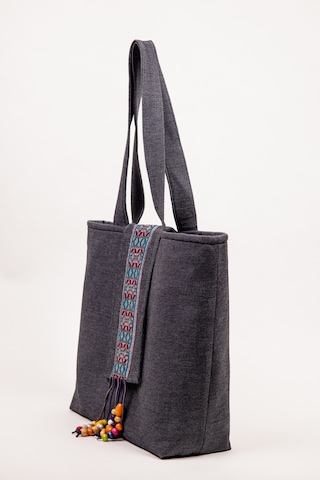 Fabric Craft Bag Omuz Çantası Kot Kumaş 43x36 Cm Astarlı Günlük Kadın Çantası Gri