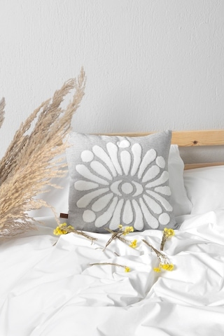 Bohem Özel Tasarım Punch Panç Desen Kare Dekoratif Kırlent Kılıfı 43x43 cm Boho Gri