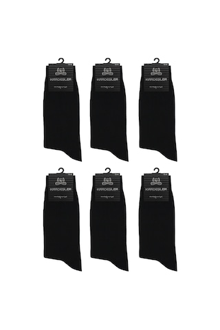 Pamuklu Erkek Soket Uzun Düz Siyah Çorap Dikişsiz 6'lı Siyah