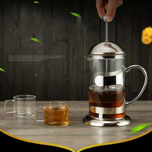600 Ml Çok Fonksiyonlu Fransız Basın Çaydanlık 304 Paslanmaz Çelik Cam Kahve Hava Basın Kokulu Çay Süt Froother Cappuccino Moka Pot Kafe Kahve Kapları Altın - Beyaz