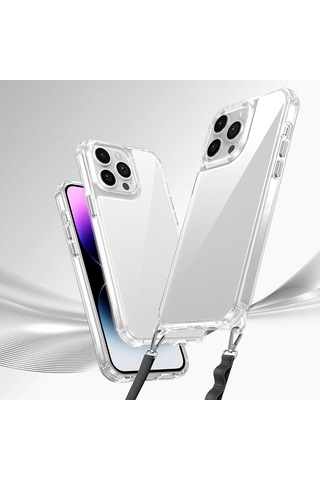Zore Apple iPhone Uyumlu 14 Pro Max Kılıf Airbagli Takılabilir Askı Aparatlı Omsy Snap Silikon Kapak - Şeffaf