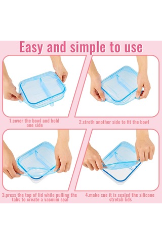 30 Adet Silikon Streç Kapaklar Dikdörtgen Yeniden Kullanılabilir Silikon Kapaklar Gıda Depolama İçin Mikrodalga Kapak Açık Mor