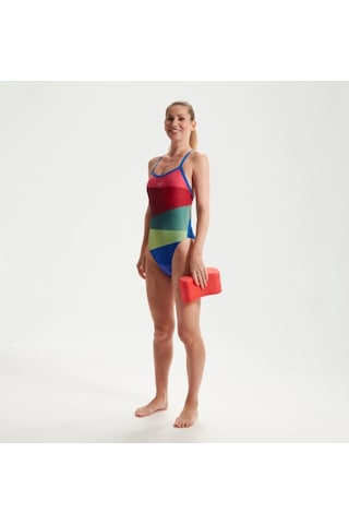 Speedo Placement Digital Turnback Kadın Yüzücü Mayosu Kırmızı-yeşil Kırmızı-yeşil