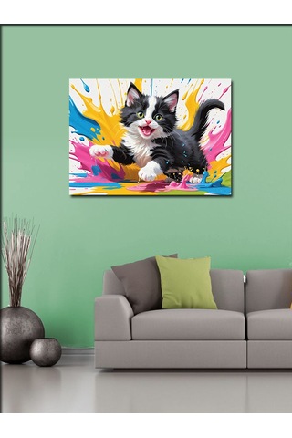 Kanvas Tablo Renkli Yaramaz Kedi