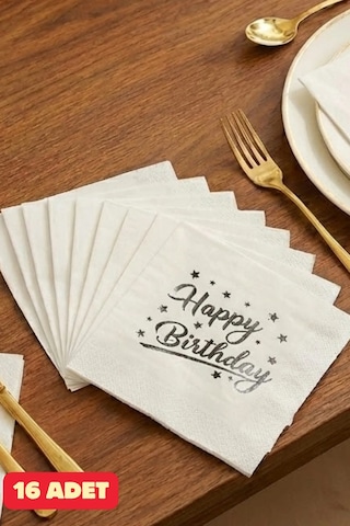Gümüş Happy Birthday Desenli Peçete Doğum Günü Happy Birthday Desenli Peçete Doğum Günü Malzemeleri Tüm Yaşlar