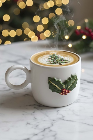 Rivaistanbul Kokina Amore 24 K Altın Süslemeli El Yapımı Yılbaşı Hediyesi Seramik Double Kahve Fincanı, Mug, Kupa Çok Renkli