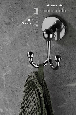 Krom Yapışkanlı Bornoz &  Havlu Askılığı – 2 Kancalı (Çatallı) Metal Askı, Şık & Dayanıklı Tasarım - (S-112)