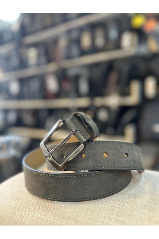 Trg Polo Gri Tek Dikiş Hakiki Deri Erkek Kemeri- 4 Cm