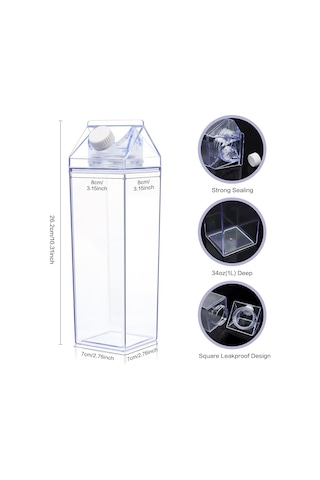 Kalyloc 4pcs 34 Oz Süt Karton Su Şişesi, Berrak Plastik Kare Süt Şişeleri, Taşınabilir Yeniden Kullanılabilir Süt Kutusu Meyve Suyu Kaplama İçin Spor Kampı Açık Hava Aktiviteleri Temiz 4 Adet Gri-Lacivert