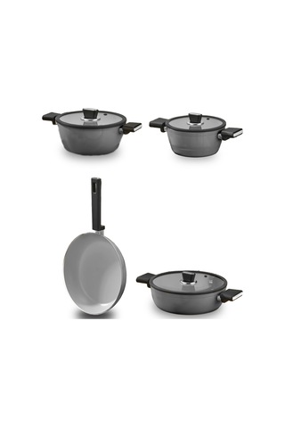 Polochef Seramik Tencere Seti 7 Parça Gri Gri