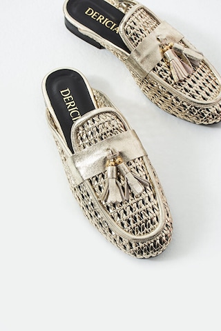 Dericia Shoes Fable Hakiki Deri Günlük Rahat Kadın Terlik Altın