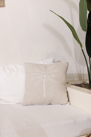 Koza Home Pure Krem Beyaz Püsküllü Dekoratif Boncuk Elyaf İç Dolgulu Kırlent Krem Beyaz