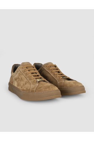 Cabani Hakiki Deri Taba Süet Görünümlü Bağcıklı Erkek Sneaker Ayakkabı Kahverengi