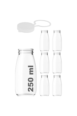 Afracam Süt Ayran Şişesi Şeffaf 250 Ml Kapaklı Cam Şişe 6 Adet