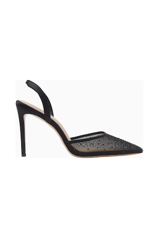 Nass Rada 100 Siyah File Kristal Taşlı, Slingback Stiletto Topuklu Ayakkabı, Şık Ve Zarif