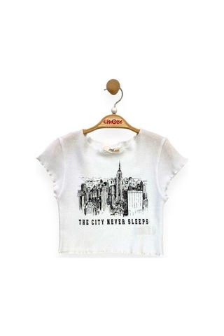 Çikoby Kız Çocuk The City Yazılı Crop-13749 Beyaz
