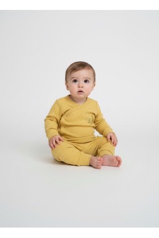 Annababba %100 Pamuk Bebek 3 Lü Takım Şapkalı Ribana Takım Hardal