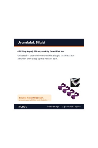 Trobus 4'lü Sibop Kapağı Alüminyum Kalp Desenli Set Mor