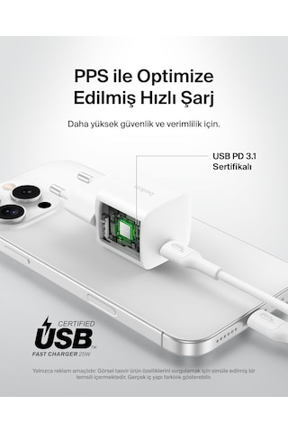 Belkin Boostcharge Usb-c 25 W Pd 3.0 Pps Hızlı Şarj Cihazı, Beyaz