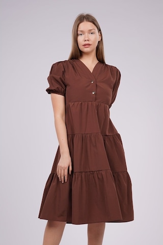 Gabria Kadın Düğme Detaylı Elbise Kahve Kahverengi