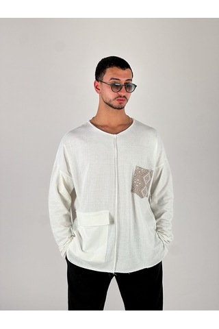 Kahve Cep Detaylı Etnik Tasarım Sweatshirt Coc1076 Kahverengi