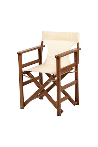 Yönetmen Katlanır Ahşap Bahçe Balkon Sandalyesi -Krem PVC Krem